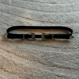 Western Glam/Country Chic Black Wild Fable Belt w/ Double Silver Buckles Size S